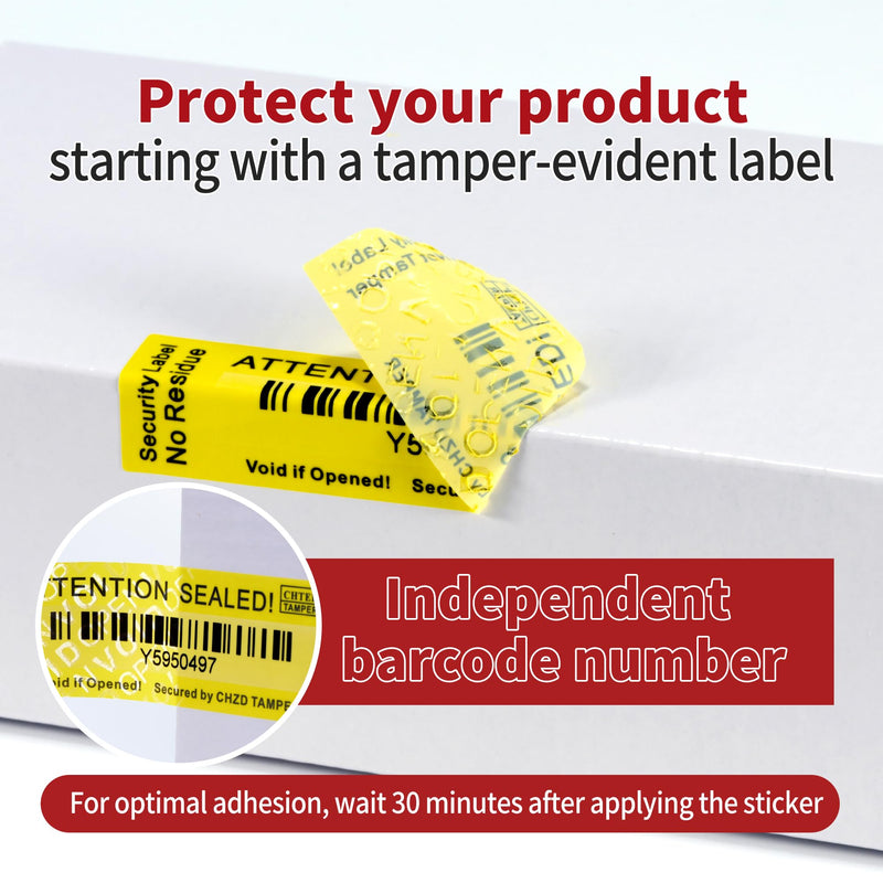 ChtepTamper Tamper-Evident Security Labels, Yellow, 1x3.54 inches | 100 Pieces, No Transfer, Serial Number, Goods Shipping, Privacy Protection