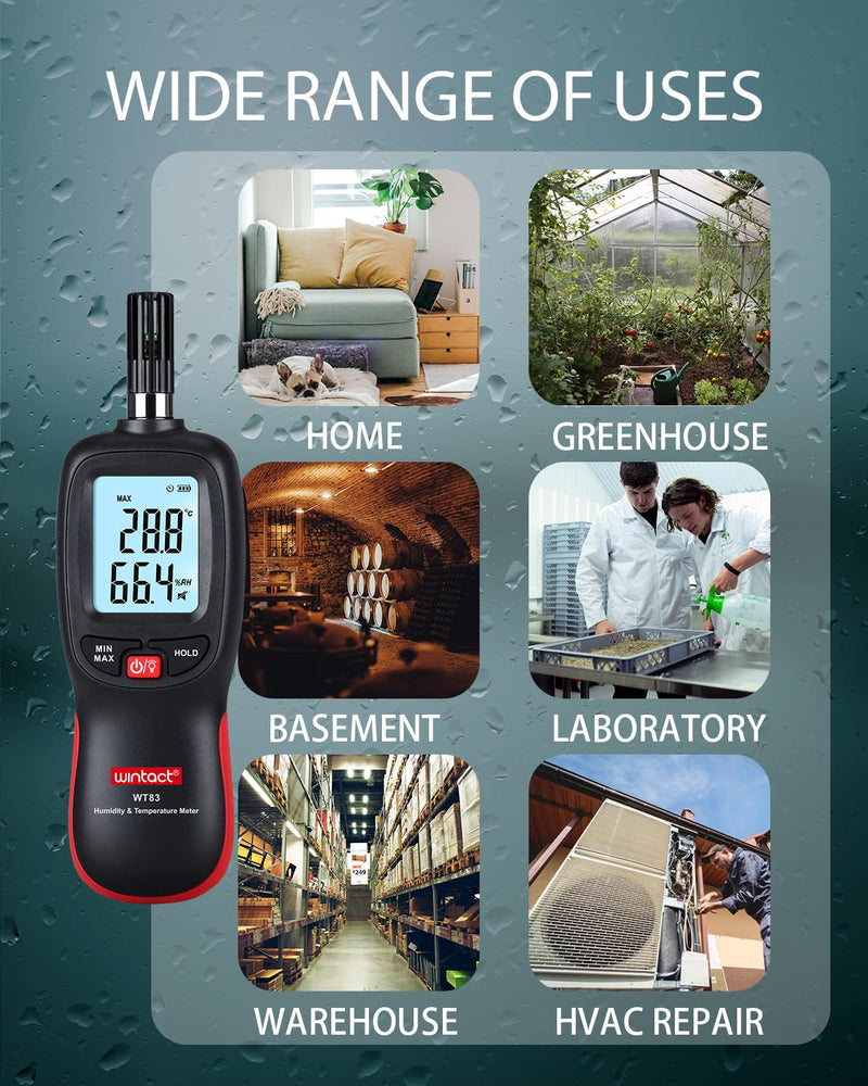 [Australia - AusPower] - Wintact Digital Temperature and Humidity Meter, Thermometer Hygrometer Monitor with Dew Point and Wet Bulb Temperature, Backlight, Max/Min Value, Data Hold, Store 1000 Group of Data for Indoor Outdoor 