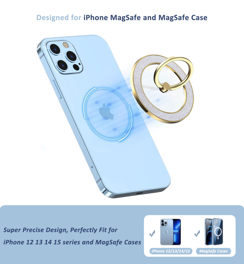 [Australia - AusPower] - Magnetic Phone Ring Holder for MagSafe, Magnetic Phone Grip for iPhone, Compatible with iPhone MagSafe Wireless Charging. (Glitter Gold) Glitter Gold 