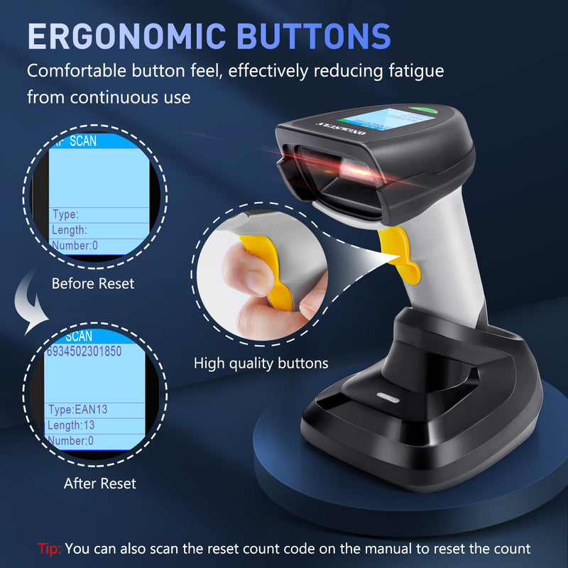 [Australia - AusPower] - Barcode Scanner Wireless, QR Code Scanner Handheld Bar Code Scanners with Base 2 in 1 USB Wired Connection & 2.4G Wireless 1D&2D&PDF417 Data Matrix Automatic Barcode Reader NS-2206PT 