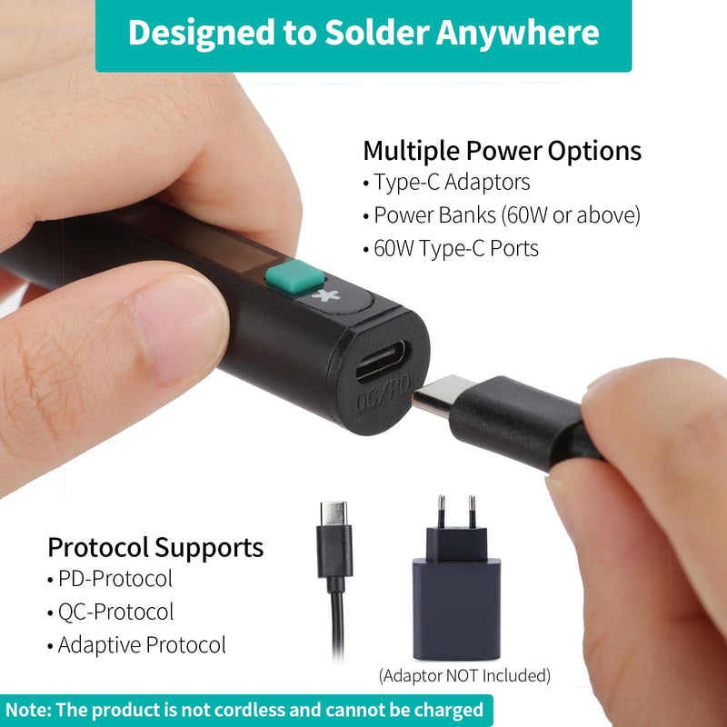YIHUA 928D-IV Soldering Iron Set with Type-C Port, Quick Heating with C235 Cartridge, Temperature Adjustable from 90 ~ 450 °C, PD/QC/Adaptive Protocols, LCD Display and Multifunctional Cover 5-in-1 kit