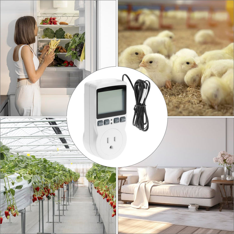 [Australia - AusPower] - QWORK Digital Thermostat Outlet Plug Temperature Controller Socket - 120V, 15A Max, Heating Cooling Control, No Back Light 1 Pack 