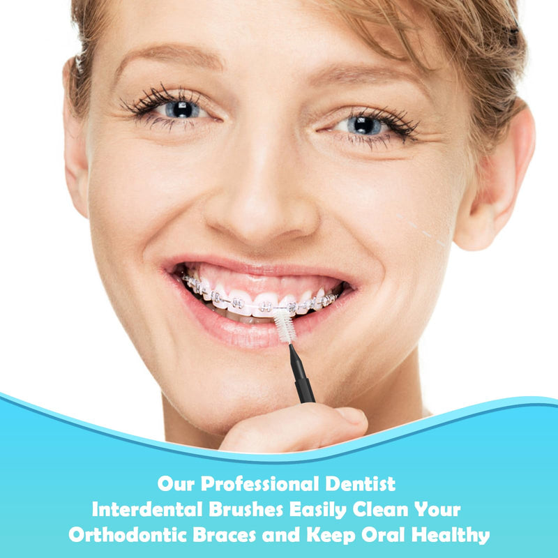 [Australia - AusPower] - 120 Pieces Interdental Brushes, Braces Brush Cleaner Orthodontic Flossers Toothpicks Floss Picks for Braces Kit for Teeth Cleaning Tools Spiral Dental Brush Head for Efficient Oral Care Black 