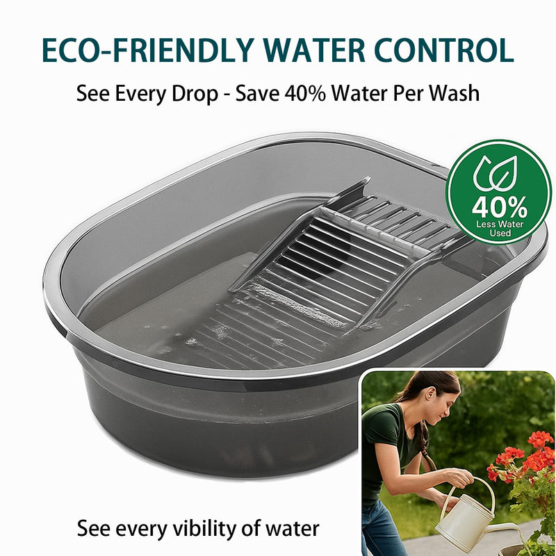 Washboard Basin for Hand Washing Clothes, Compact Hand Wash Clothes Basin with Built-in Laundry Washboard, Soap Holder, Wash Basin for Delicates & Small Loads Transparent Gray 16 X 13 X 4.9 Inches