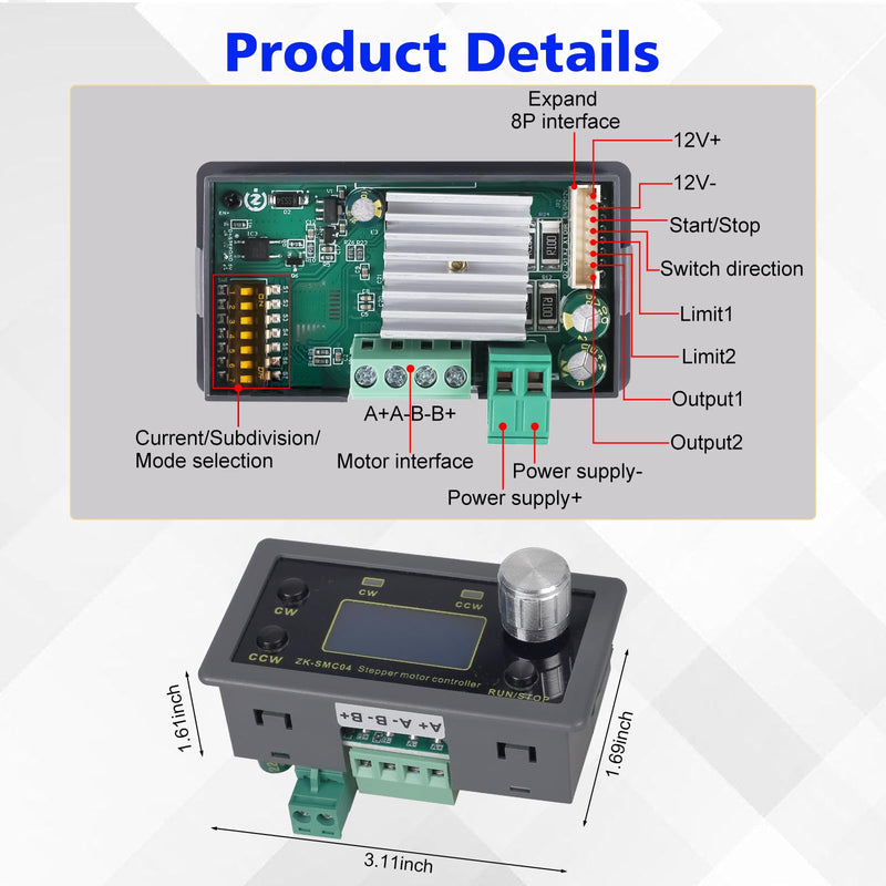 Stepper Motor Driver Controller for Nema 17 23 34 Stepper Motor Forward/Reverse Pulse Speed Controller DC 10V-30V 6.6A 1/64 Micro-Step Resolutions for 42 57 86 Stepper Motor TTL Serial Communication