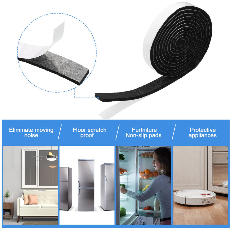 Zonon 24 Rolls 1/2 x 60 Inch Felt Strips with Adhesive Backing Furniture Felt Tape Rolls Self-Stick Heavy Duty Polyester Pads for Protecting Hardwood Floors, Chair and DIY Adhesive (Black)