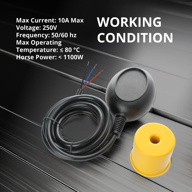 [Australia - AusPower] - Water Level Meter Sensor - Float Switch for Sump Pump - Dual Function (Fill or Empty) Operation - NO/NC Control Function, 9.8 Feet Cord Length, 250V and 10A Max Current - XK-15-5 Model 