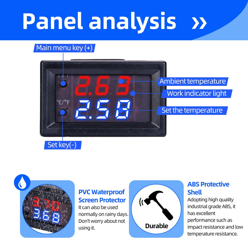 [Australia - AusPower] - 8 Pieces DC 12V Electronic Temperature Controller Programmable -50 to 110 Degree Celsius Heating/ Cooling Thermostat Control Switch Module NTC Waterproof Sensor Probe Dual Color LED Display Monitor 