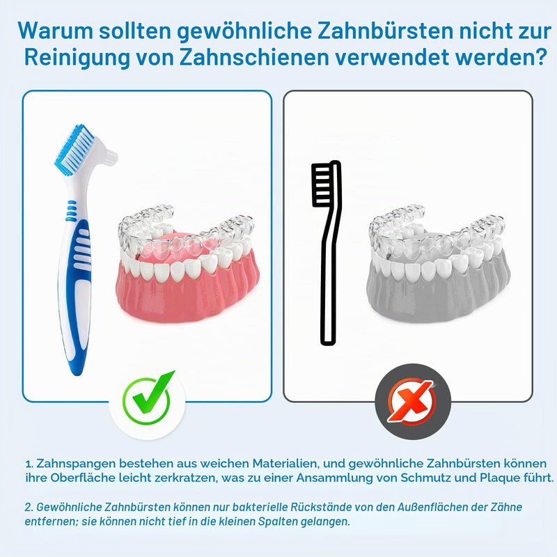 Flintronic Pack of 4 Double-Sided Denture Cleaning Brushes, Soft Denture Brush, Toothbrush for Prostheses, Multilayer Bristles for Cleaning False Teeth Pack of 4 Brushes