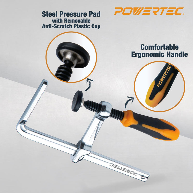 [Australia - AusPower] - POWERTEC Quick Screw Guide Rail Clamps for BOW XTENDER Fences, MFT Table, Track Saw Guide Rail System, 7” Capacity x 2-3/8” Throat Depth, 400lbs Clamping Force - 2PCs (71409) 