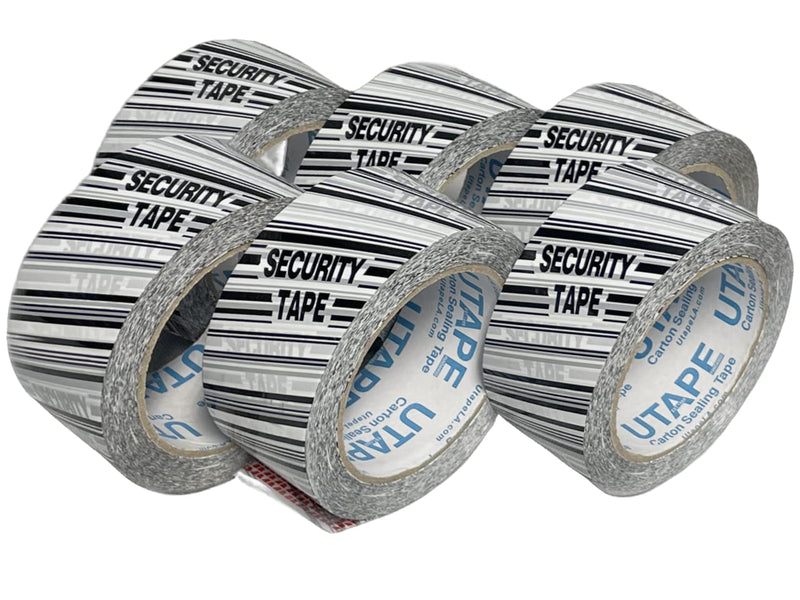 Security Tamper Proof Tape 2 Inch x 110 Yards x 6 Rolls, Stop Sign Sealing Tape Pre Printed, for Moving Boxes & Moving Supplies, Heavy Duty Shipping Packing Tape in White & Black 2 Inches x 110 Yards
