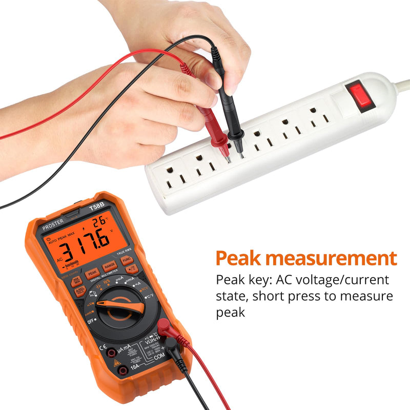 [Australia - AusPower] - Proster Multimeter 9999 Count - TRMS Auto Range NCV Detector DC AC Voltage Current Meter Temperature Capacitance Resistance Diode Continuity Tester 