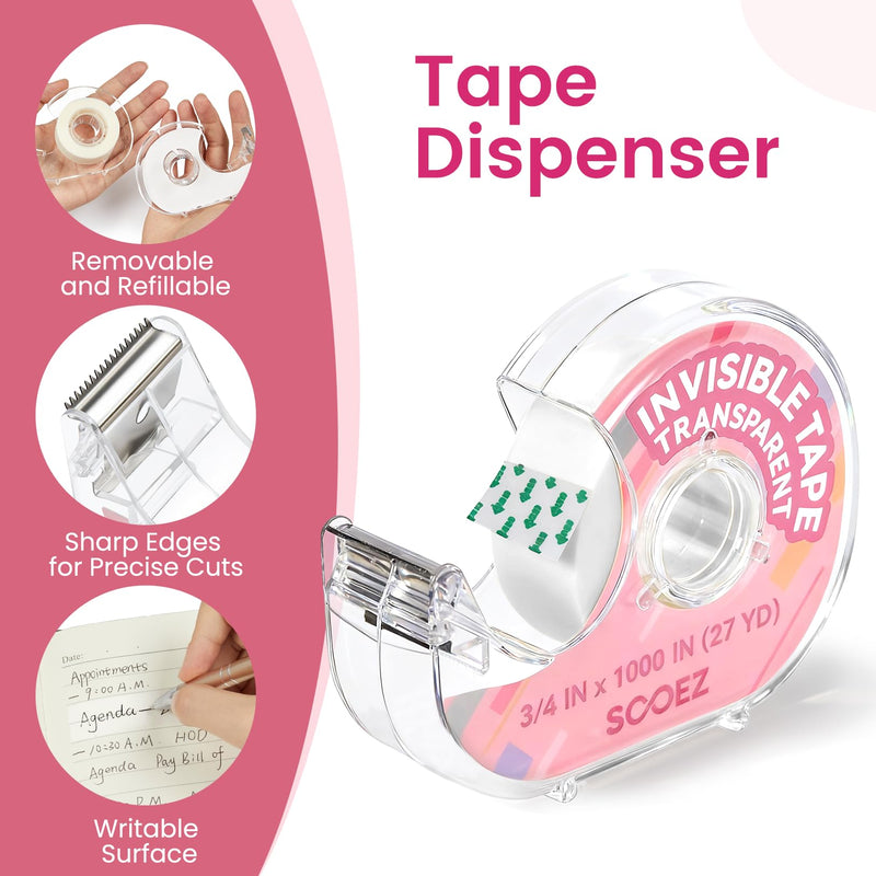Sooez Invisible Tape for Gift Wrapping, 3 Mega Rolls = 9 Regular, 3/4″x 1000″, 3 Rolls with 3 Tape Dispenser Engineered for Repairing, Clear Tape for Christmas Wrapping, Paper, Office&School Supplies