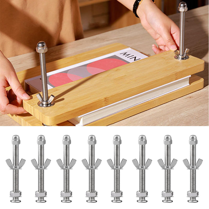 [Australia - AusPower] - Book Binding Press Screw Set, 8 PCS M6 Screws for Book Press with Nuts Butterfly Wrenches and Washers, Essential for Making Paper Crafts 