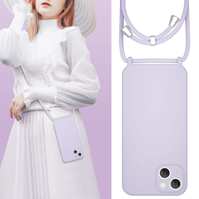 [Australia - AusPower] - UEEBAI Crossbody Lanyard Phone case for iPhone 14 6.1 inch, Silicone Phone Cover with Adjustable Necklace Strap Soft Belt Neck Cord Lanyard Shockproof Protective Case - Mauve 