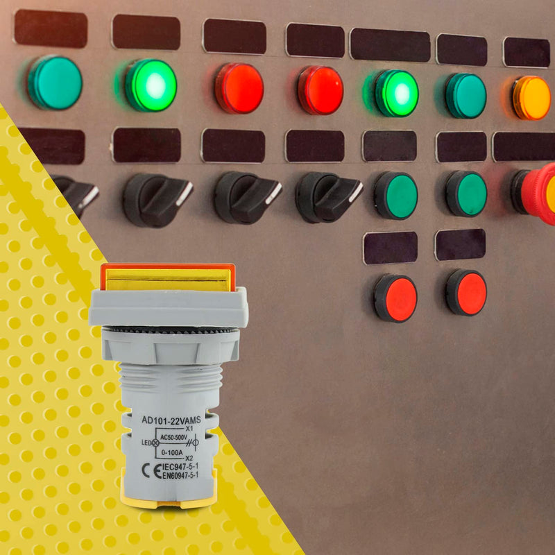 [Australia - AusPower] - LED Voltage Display Panel Mount Volt Amp Meter, AD101-22VAMS 22mm Square Voltmeter and Ammeter, AC50-500V Voltage and 0-100A Current Meter, Yellow (3 Pack) 3 Pack 