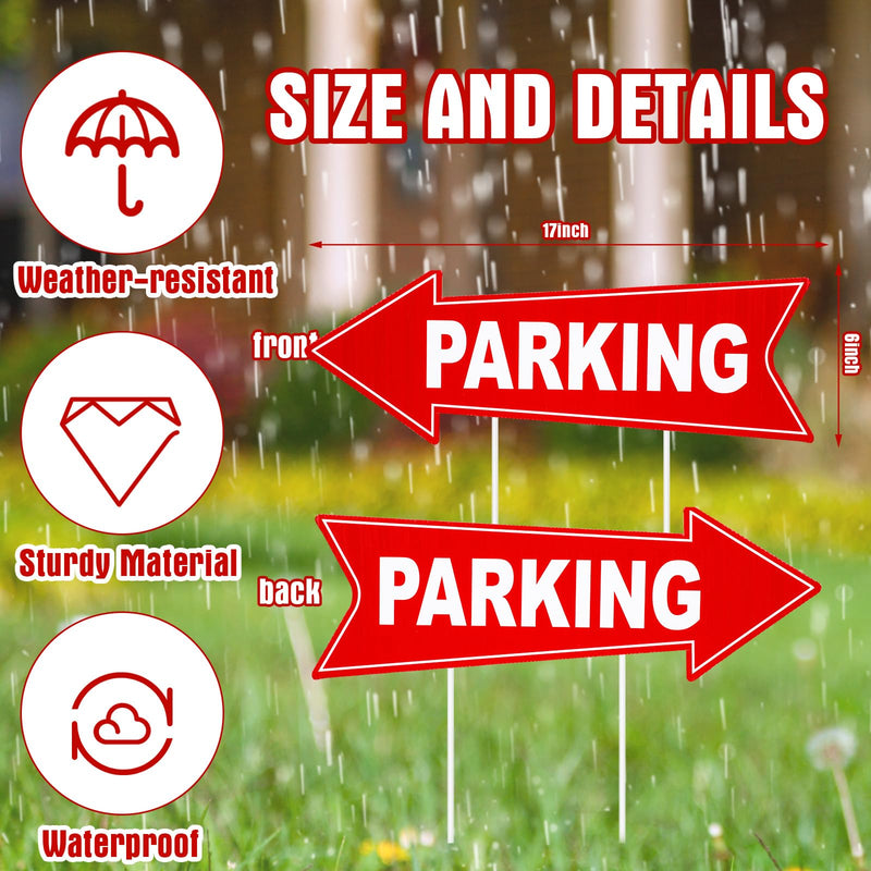 Barydat 8 Pcs Parking Sign with Stake 17 x 6 Inch Outside Event Parking Signs Directional Arrow Corrugated Plastic Signs Outside for Event Left and Right, Double Side Printed