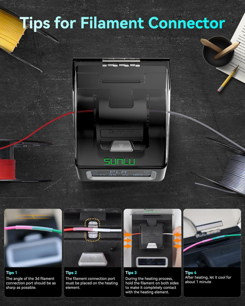 [Australia - AusPower] - SUNLU Official Filament Connector, Fast Heating Filament Splicer for 3D Printer Filament 1.75mm, Up to 240°C, Compatible with PLA PETG TPU ABS PA Nylon, Easy to Use, Pack with 200PCS PTFE Sleeve Filament Connector - 200pcs Ptfe 