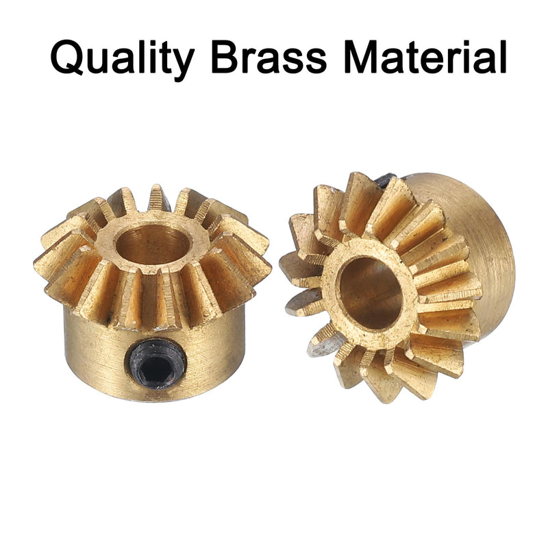 [Australia - AusPower] - uxcell 2pcs Bevel Gear 0.8 Module 1:1 Reduction Rate 15T 4mm Hole Dia Bevel Pinion Gear Brass, 45 Degree Steering Gear for Hardware Mechanical Rotation, Yellow 