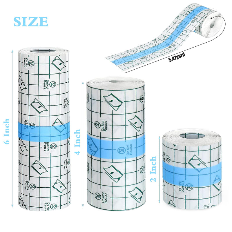 3 Rolls Transparent Stretch Adhesive Bandage, Waterproof Clear Film Dressing Bandages, Waterproof Bandages Post Surgical Shower Shield Dressing Tape for Tattoos Swimming (2 Inch, 4 Inch, 6 Inch)