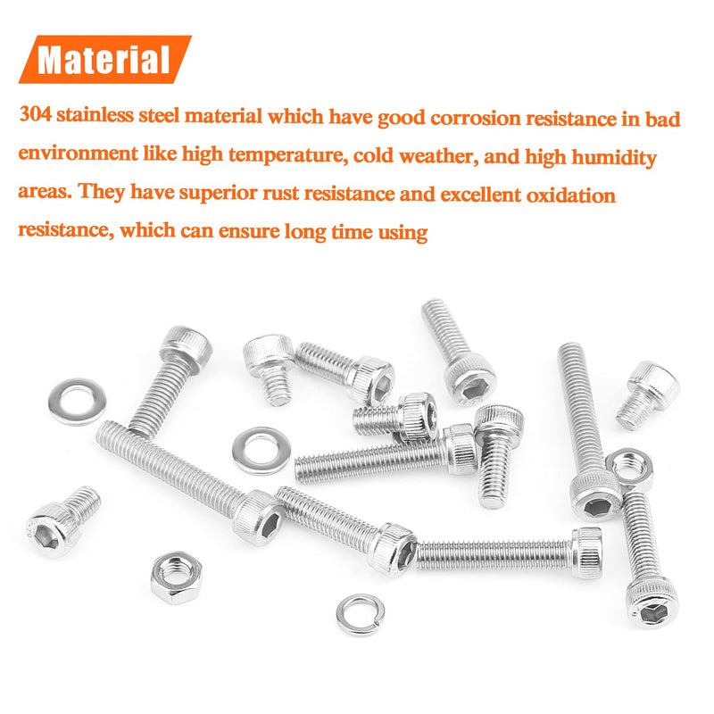 [Australia - AusPower] - 210 Pieces M5 x 6mm /8mm /12mm /16mm /20mm /25mm /30mm, Hex Socket Head Cap Screws Bolts Washers Nuts Kit, 304 Stainless Steel Socket Head Screws 