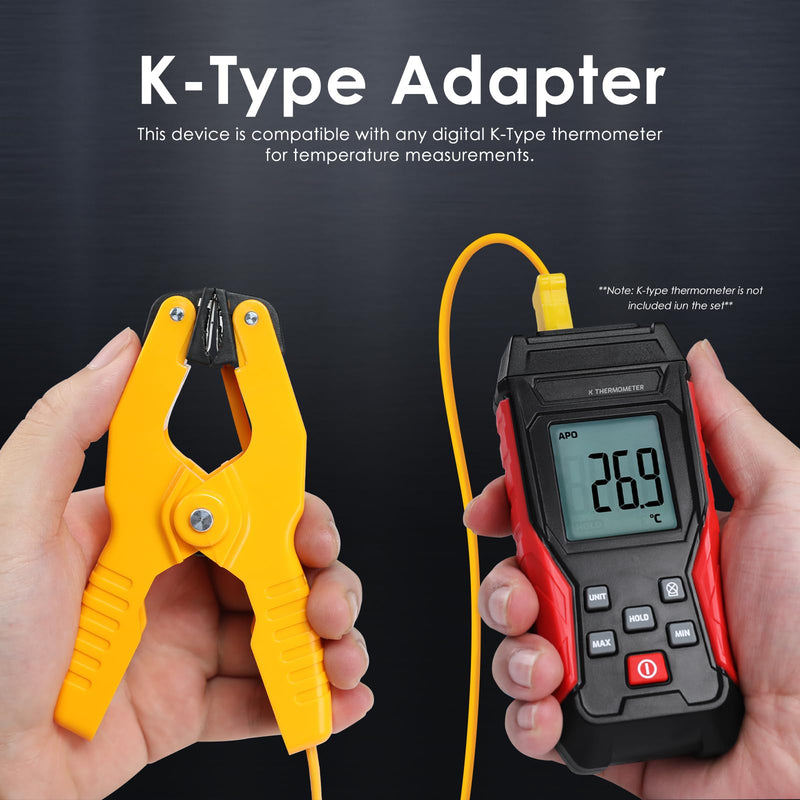 [Australia - AusPower] - K-Type Thermometer Clamp Pipe Temperature Clamp for HVAC/Multimeter, HVAC Temperature Meter with Type K Plug Adapter -40~392℉(-40~200℃) 