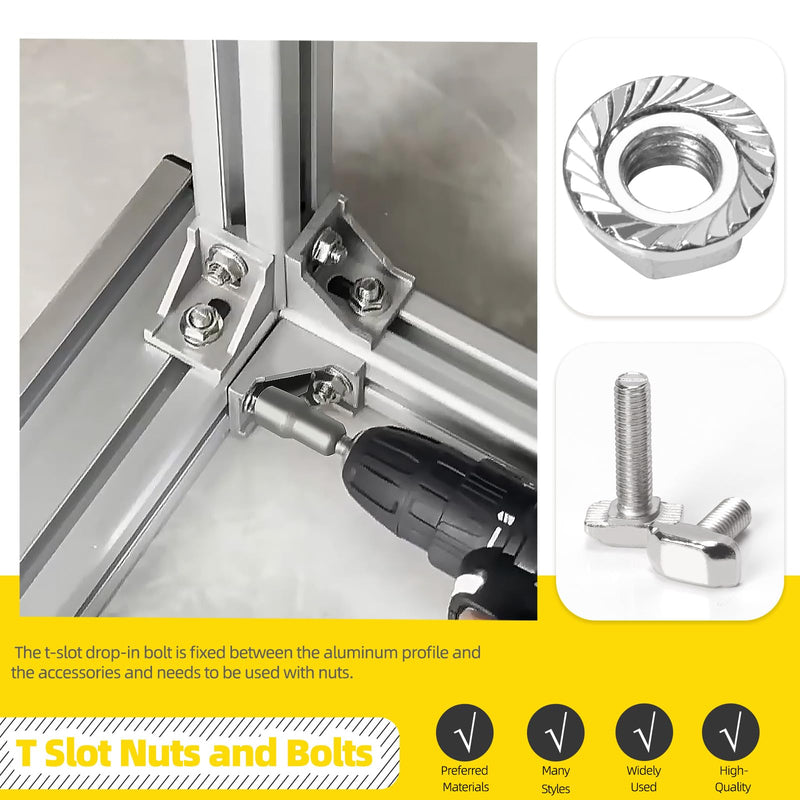 [Australia - AusPower] - 60 Sets M8 T Slot Drop-in Bolt, M8 x 16/20/25/30/35/40mm Hammer Head T-Slot Drop-in Stud Sliding Bolt Screw with Flange Nut for European Standard 40 Series Aluminum Profile 