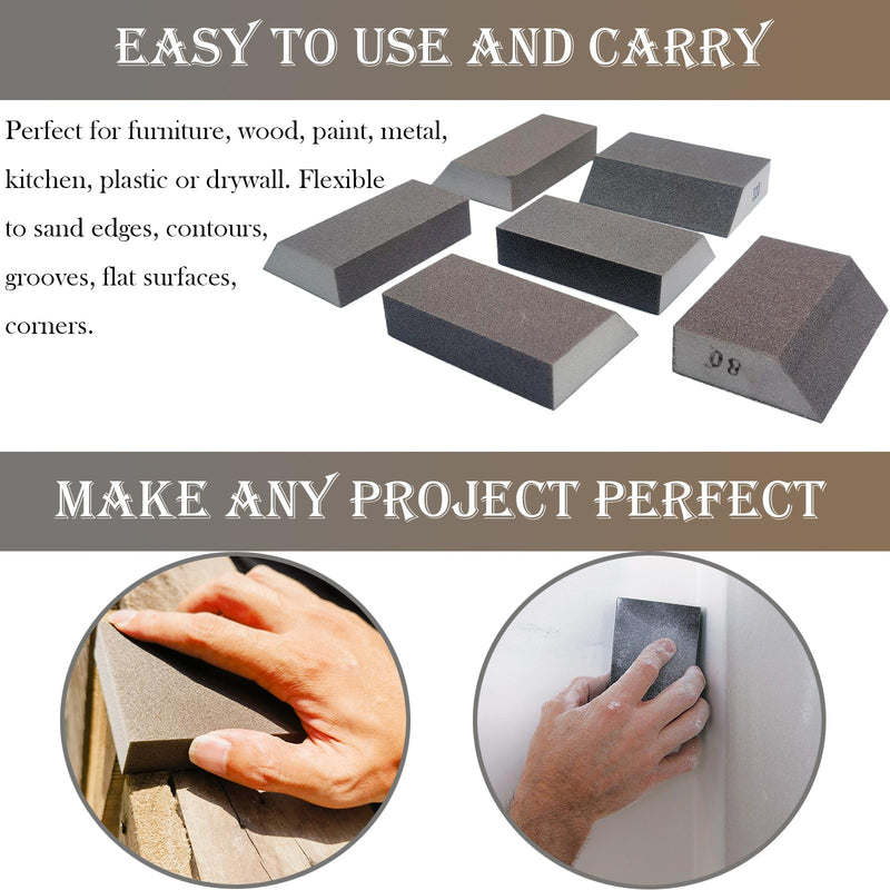 [Australia - AusPower] - 12 Pack Single Sanding Sponge Set - 80/100/120/180/220/320 Grit Sanding Blocks Assortment, Washable and Reusable 12 Pack Assorted 