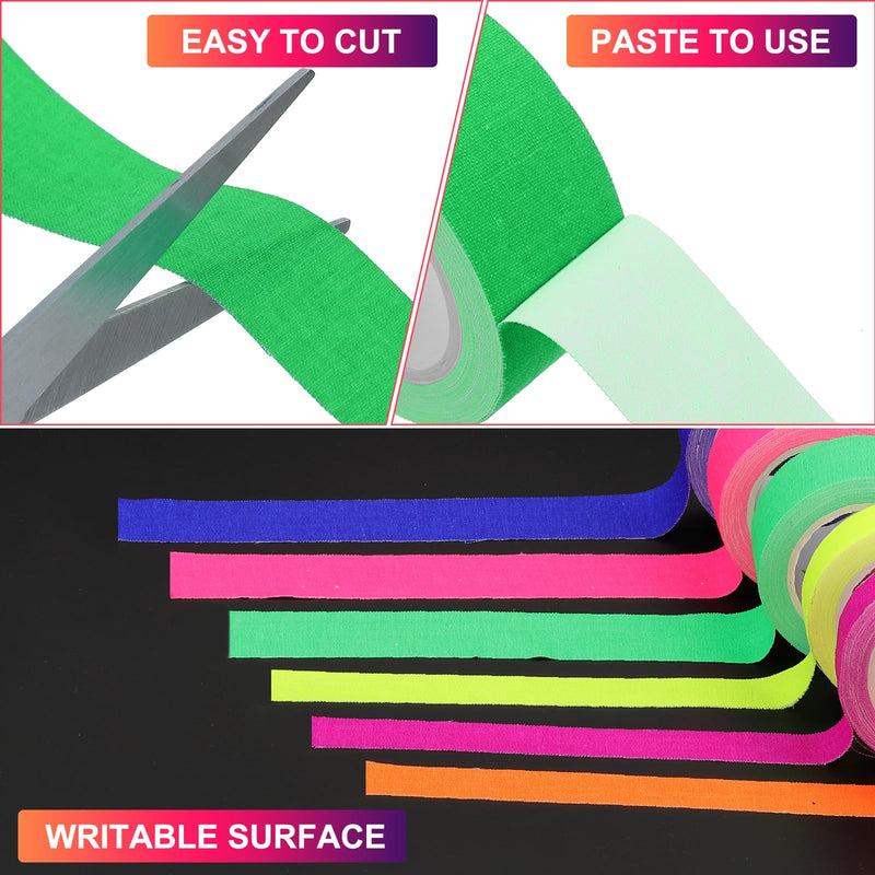 PATIKIL 1 Inch x 16 Feet Neon Gaffer Cloth Tape, 6 Roll Fluorescent Blacklight Reactive Glow in The Dark Tape for Dance Floors Glow Party Supplies, Green 1" x 16ft