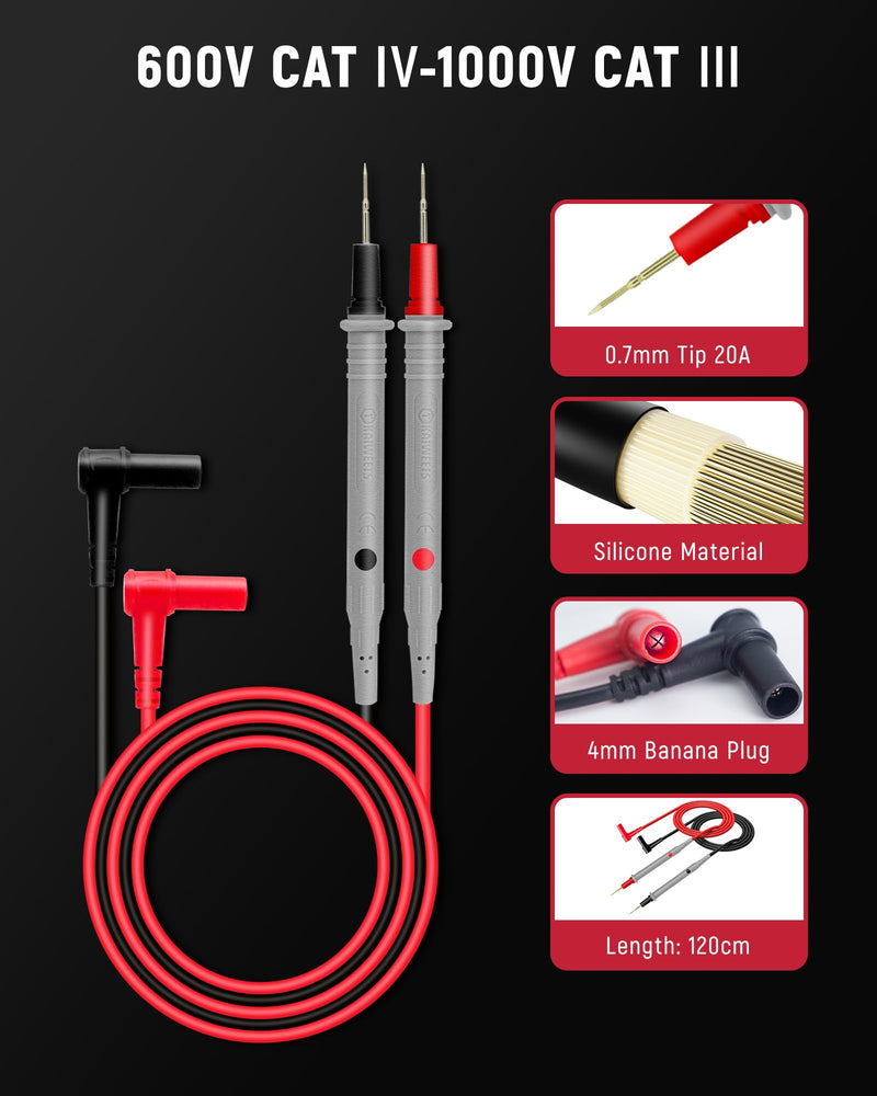 [Australia - AusPower] - KAIWEETS Digital Multimeter 4000 Counts and KAIWEETS Silicone Multimeter Test Leads with Gold-Plated Probes, 48 inch Long 