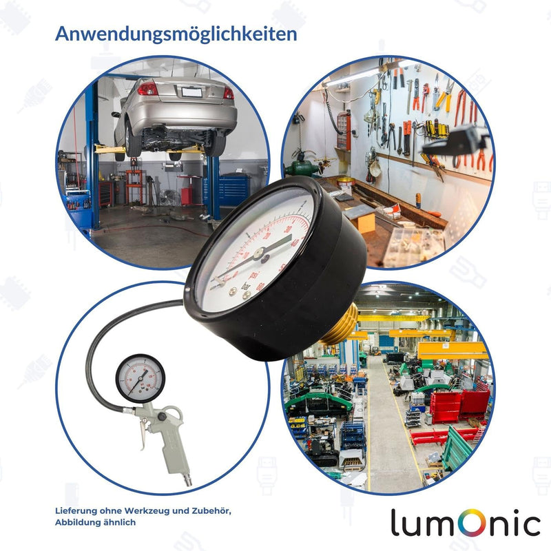 [Australia - AusPower] - Lumonic I Pressure Gauge 0-6.0 Bar I 1/2 Inch I Class 2.5 I Connection Bottom I Diameter 60 mm I Pressure Gauge I for Compressed Air and Water 0-6,0bar Diameter 60 mm/connection at the bottom 