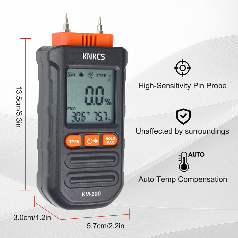 [Australia - AusPower] - Wood Moisture Meter for Lumber - Ideal Moisture Meter for Wood, Firewood, Lumber, Bricks, Floors, Drywall - Accurate to 0.1% with Backlit LCD, Temperature & Humidity Display 