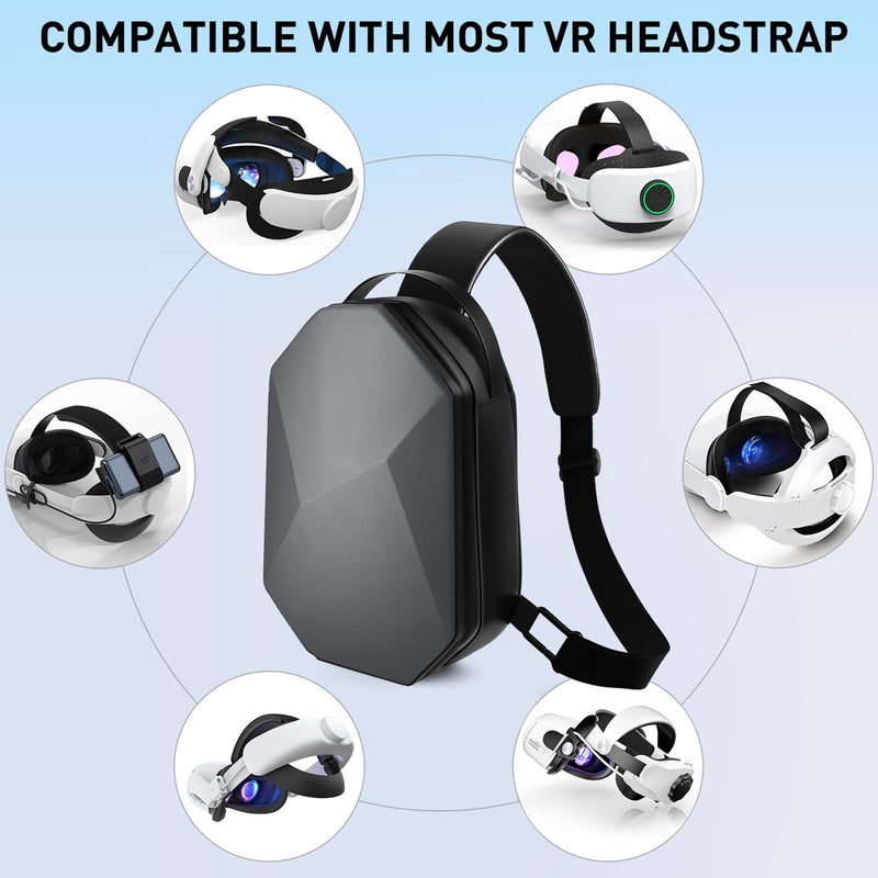 [Australia - AusPower] - Hard Carrying Case for Meta Quest 3/Oculus Quest 2/Vision Pro VR Headset,Compatible with Head Strap with Battery, VR Gaming Accessories,Fashion Design for Travel and Storage Black 