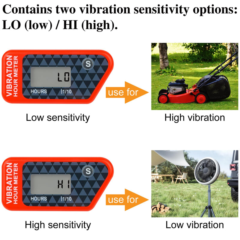 LCD Digital Hour Meter Gauge Vibration Activated,Waterproof Design,for All Vibrating Machine,Air Compressor,Generator,Lawn Mower,Motorcycle,Chainsaw (Red) Red
