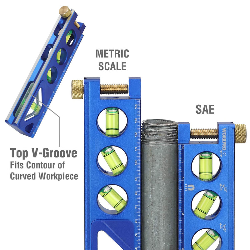 WORKPRO Torpedo Level, Magnetic, Verti. Site 4 Vial for Conduit Bending, Aluminum Alloy Construction, 6-1/2 inch