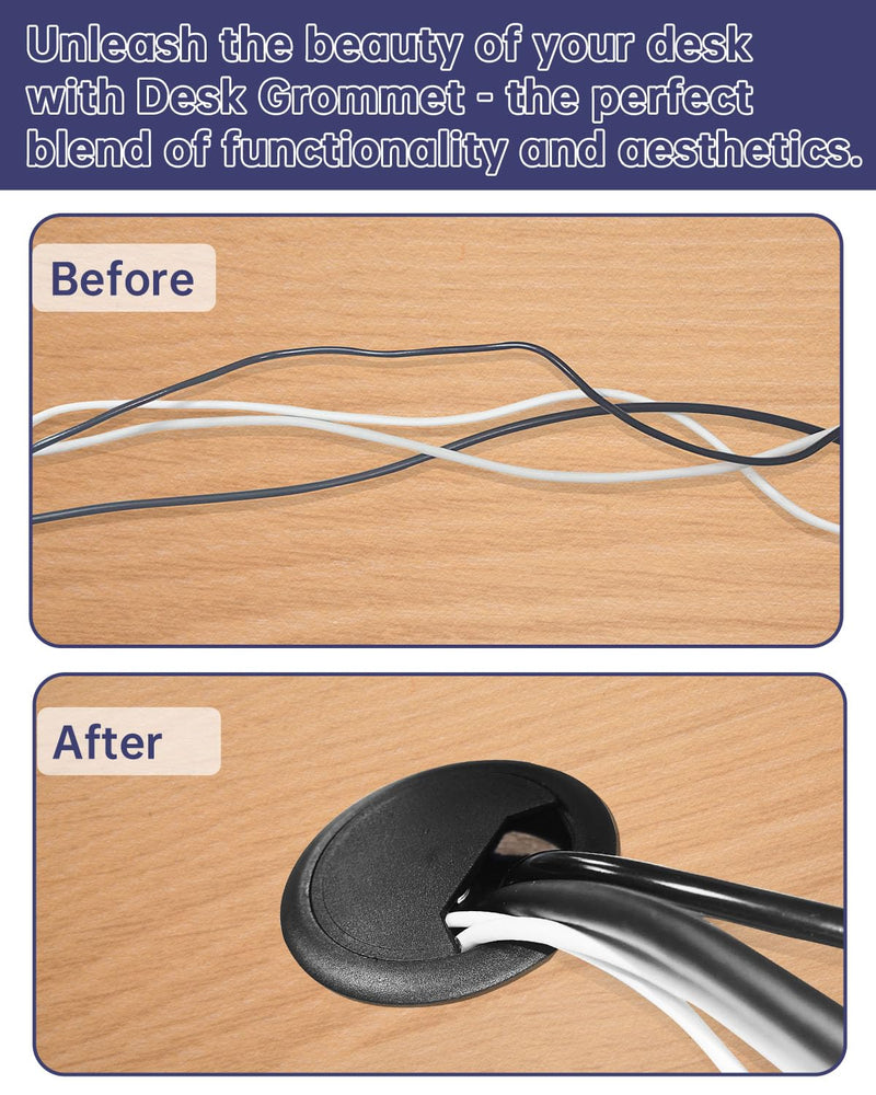 [Australia - AusPower] - Desk Grommet 3-1/8 inch (80mm) - 8 Pack Black Cable Grommet & Desk Hole Cover with Hole Saw for Cables, Cord Management for Office, TV, and Home Table Grommet Black 