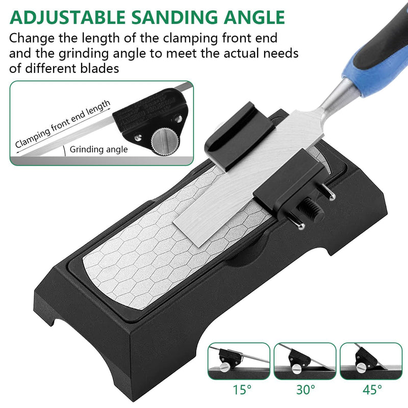 [Australia - AusPower] - Diamond Sharpening Stone Set, with Adjustable Angle Grinding Aid Chisel and Grinding Aid, Double-Sided 400/1000 Grit, for Knife Sizes (36-80 mm), for Building Sharp Edges (Black, Silver) Black, Silver 