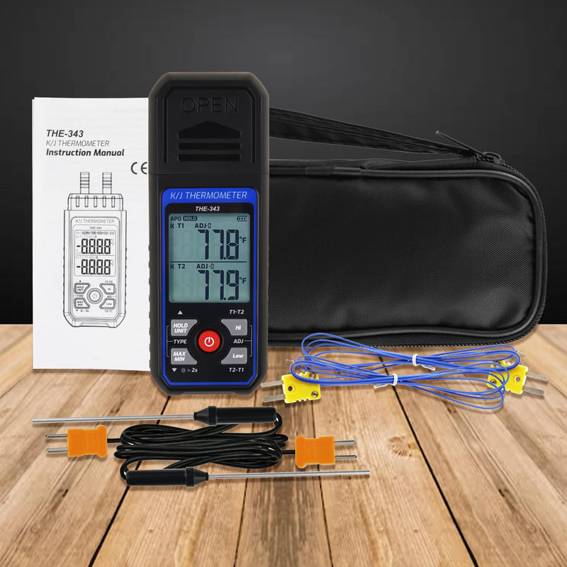 [Australia - AusPower] - Thermocouple Thermometer Digital K/J Type with 4 K Type Thermocouple, HVAC Thermometer with Alarm & Adj Compensation, Temperature Meter -328°F ~ 2501°F Measuring Range 