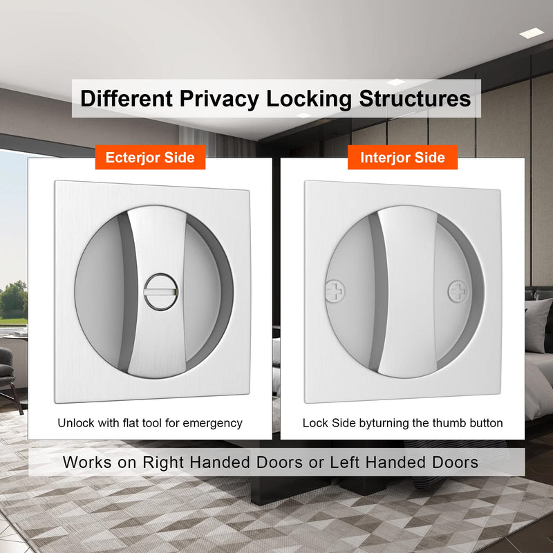 Haidms Brushed Nickel Pocket Door Hardware, Square Pocket Door Lock, Zinc Alloy Pocket Door Handles, Square Locks for Pocket Doors 1 Pack