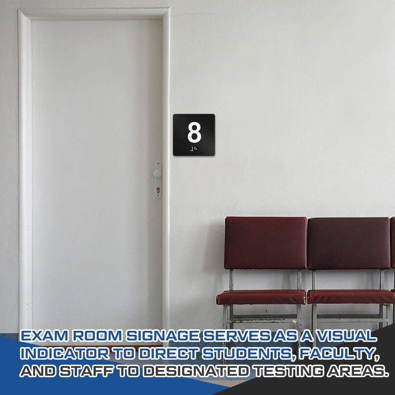 Yaocom Exam Room Sign with Braille and Tactile 4" x 4" Identification Signs Numbers for Exam Rooms Offices Educational Institution Directional Assistance Test Center (Black/white,Numbers 6-10) Black/white Numbers 6-10