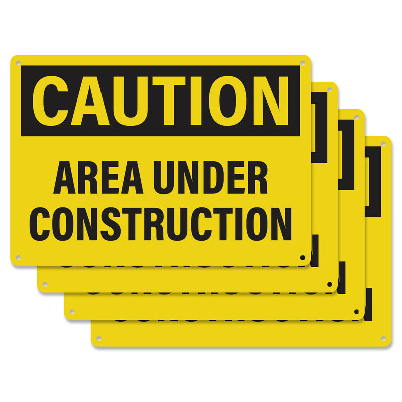 4pcs Caution Area Under Construction Sign 10x7 Inch | Plastic Sign for Construction Site, Hazard Area, No Trespassing, Waterproof Plastic