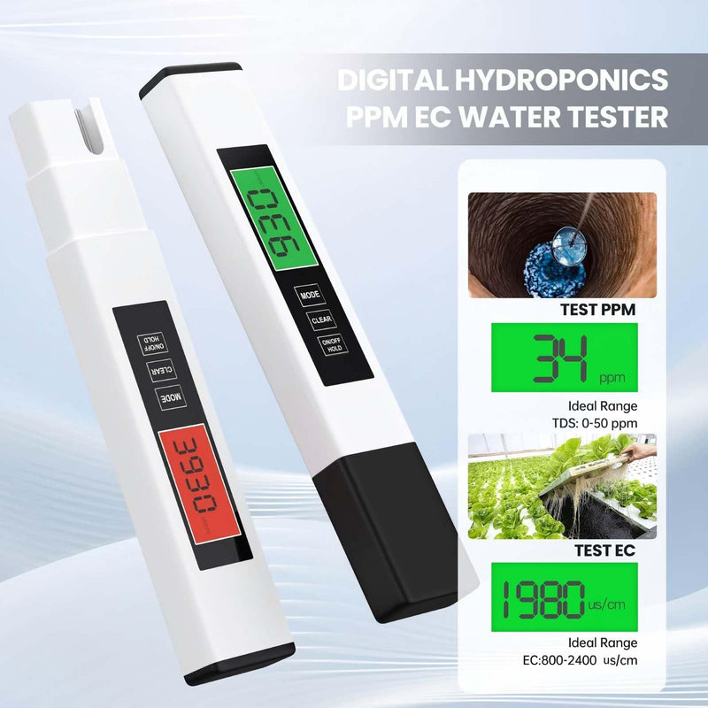 [Australia - AusPower] - TDS Water Tester, 4 in 1 TDS Meter Digital Water Tester, Accurate and Reliable Digital TDS EC & Temp(°C,°F) Meter, 0-9990PPM Water Quality Tester for Drinking Water RO/DI System Aquarium White 6.1In 