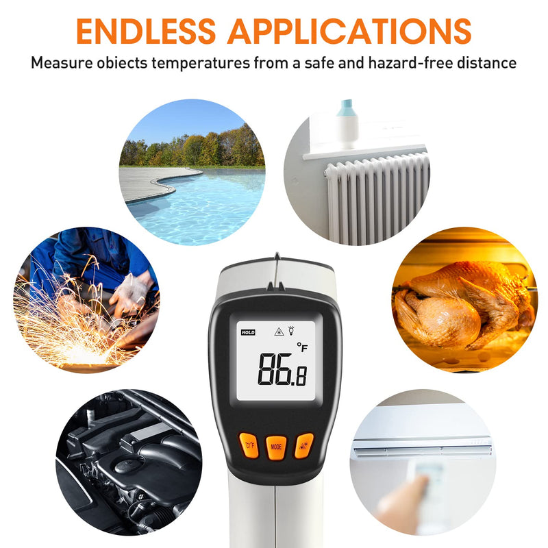 [Australia - AusPower] - Infrared Thermometer (-50°C to 550°C), XinJiaYi Laser Temperature Gun for Pizza Oven, Non-Contact Laser Thermometer Gun for Cooking/BBQ/Grill/HVAC, Surface Thermometer, Grey 