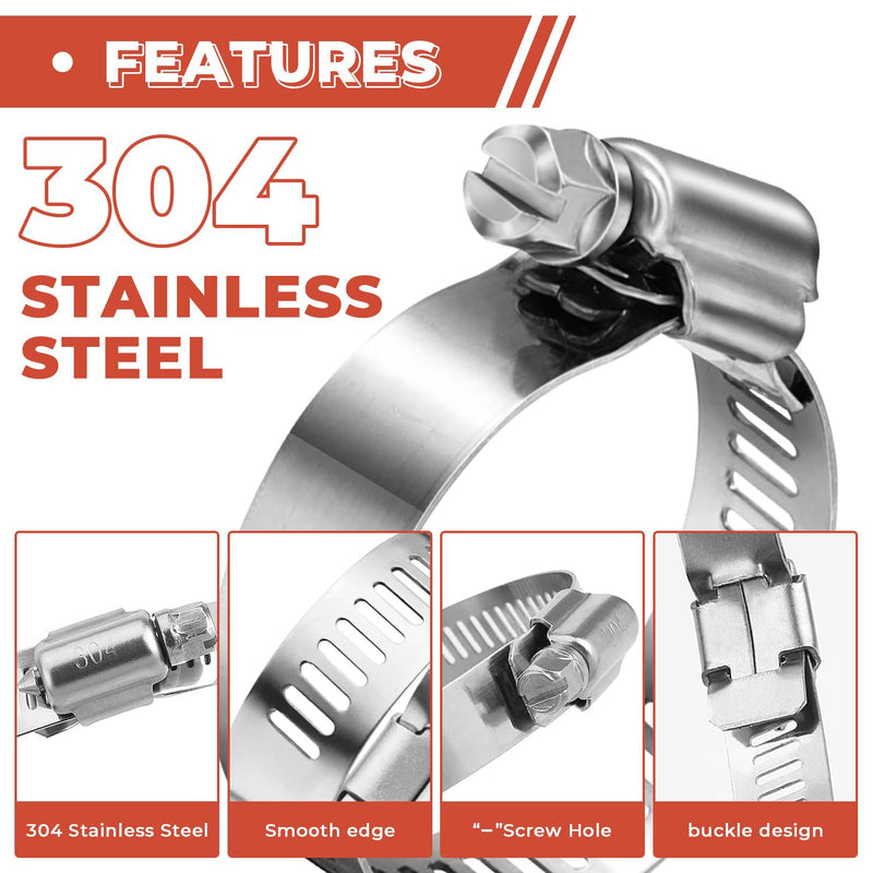 [Australia - AusPower] - 24 Pack 1 1/8'' - 2'' Worm Gear Hose Clamps, Adjustable Range 27-51mm 304 Stainless Steel Fuel Line Hose Clamps for Pipe, Plumbing, Automotive And Mechanical Application 24 Pack 1 1/8'' - 2'' (27-51mm) 