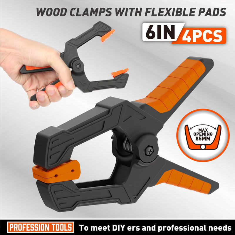 [Australia - AusPower] - AMARTISAN 6 inch Spring Clamps Heavy Duty, 4-Pack Large Clamps for Woodworking Work, Fixing Backgrounds, and Photography DIY, Among Others. 3.35 Inch Mouth Opening. 6" Pack of 4 