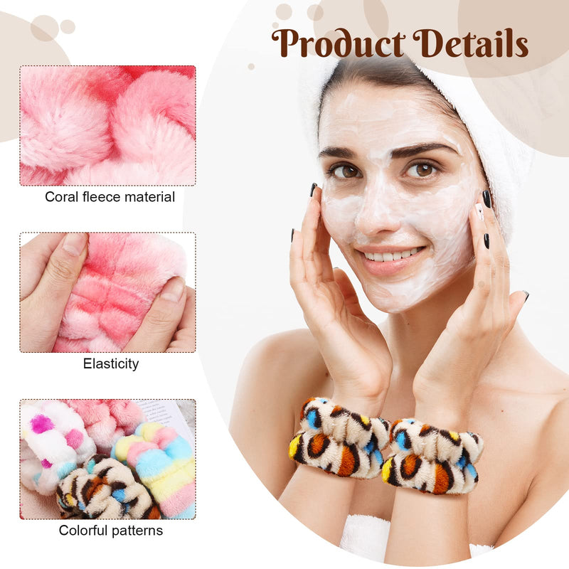 [Australia - AusPower] - 8 Pcs Wrist Spa Washband Adjustable Wrist Wash Towel Band Wristbands Absorbent Face Washing Wristbands Spa Reusable Wrist Sweatband for Women Girls Stylish Style 
