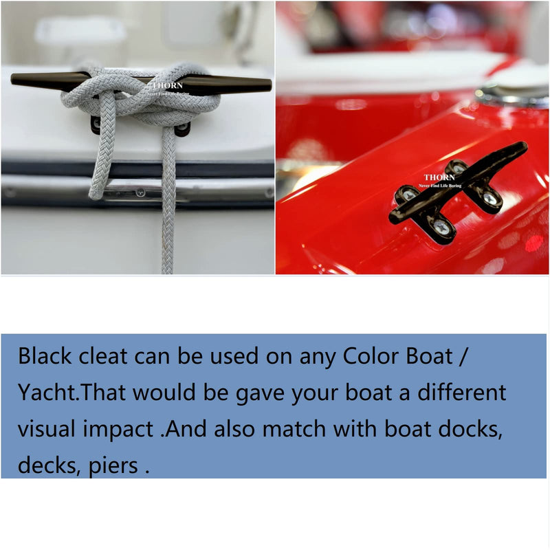 Thorn Boat Dock Cleat -4in 5in 6in 8in 316 Marine Grade Stainless Steel Open Base Design with Mounting Hardware | Heavy-Duty Mooring Cleat for Boats, Pontoons & Docks Black-5 in-2pcs