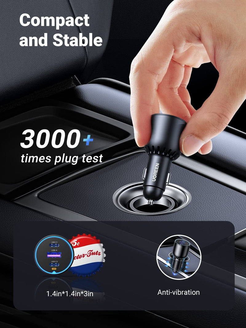 [Australia - AusPower] - UGREEN 130W USB C Car Charger, PD 100W +PD 30W Type C Car Charger Adapter, Fast Charging Car Charger Compatible with iPhone 15 15 Plus 15 Pro 15 Pro Max, Galaxy S24 S23 Ultra, iPad, MacBook, and More 