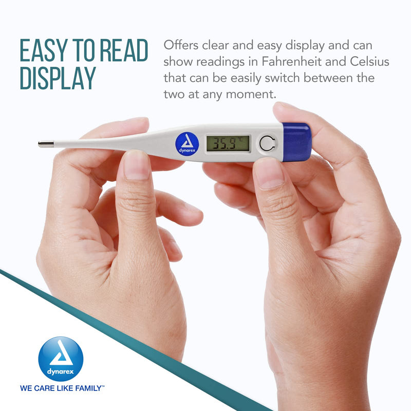 [Australia - AusPower] - Dynarex Digital & Oral Thermometer with Standard Tip for Adults and Kids, Accurate Medical Indicator with Alarm Measures Temperature by Mouth or Under The Arm, White 
