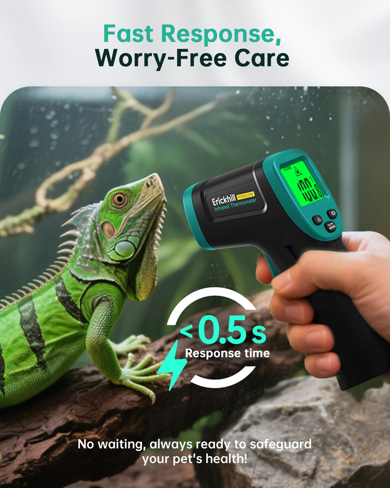 [Australia - AusPower] - ERICKHILL ROOKCORE Infrared Thermometer -50℃~600℃ Adjustable Emissivity Non-Contact Laser Thermometer Gun LCD Backlit Display -Compact Size for Vehicle Repair/Cooking/BBQ/Freezer/Food, Dark Green 